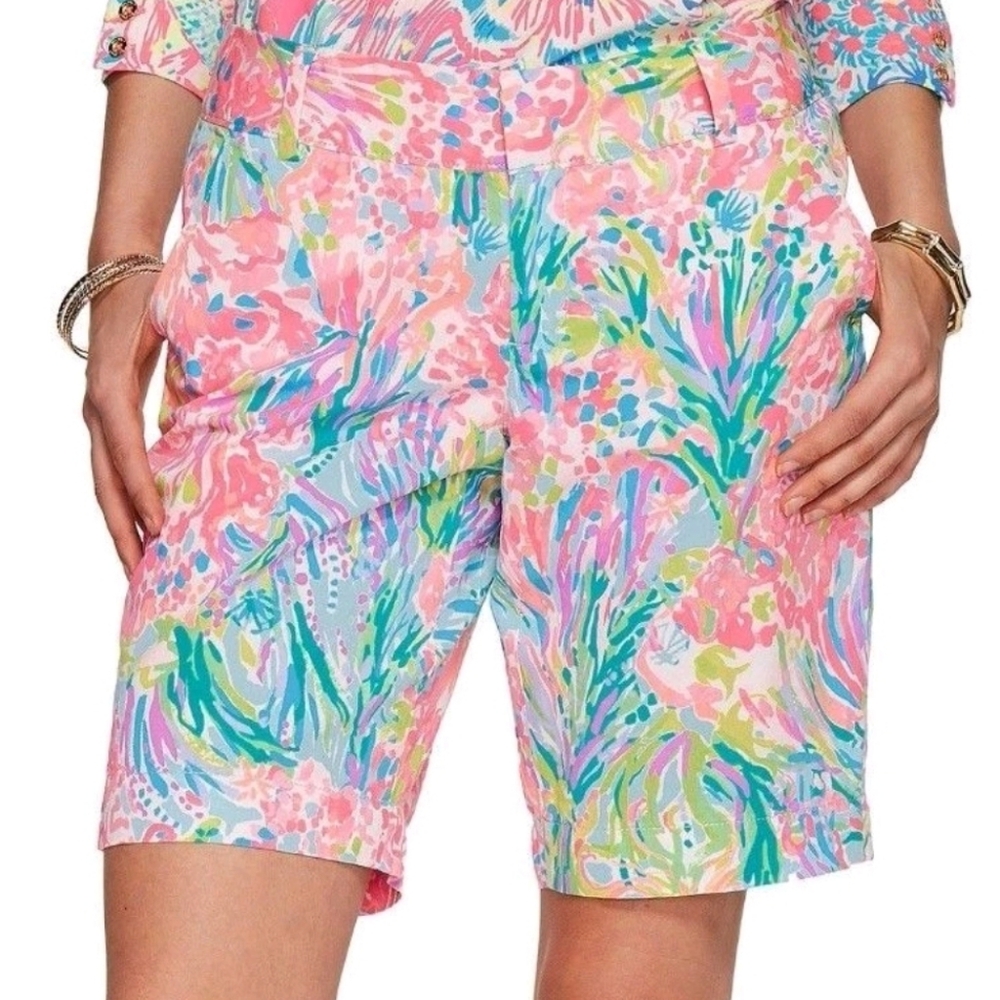 Lilly Pulitzer Fan Sea Pants Chipper Bermuda Shorts Pink Resort Womens 0 - Picture 6 of 16